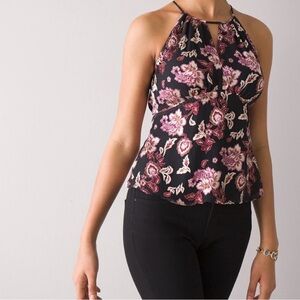 White House Black Market Burnout Floral Halter Top - Black and Pink
